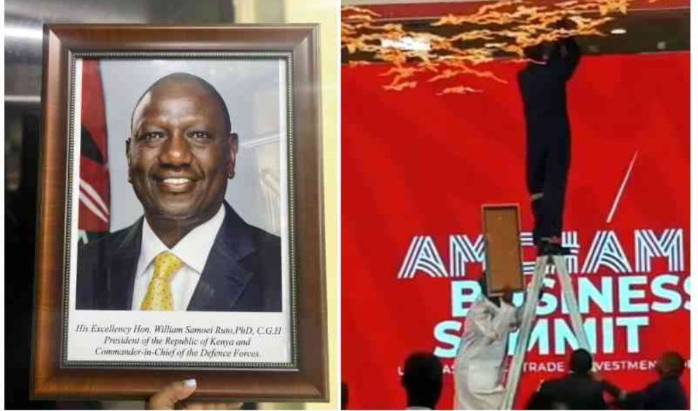 Ruto's portrait falls as he arrives to preside over American Chamber of Commerce Summit