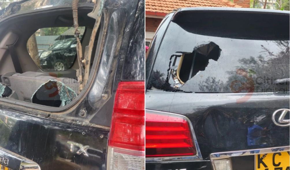 Raila's security vehicle sprayed with bullets in battle with the police