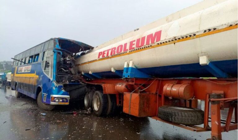 Deaths reported after 62-seater passenger bus crashes into fuel tanker in a early morning accident