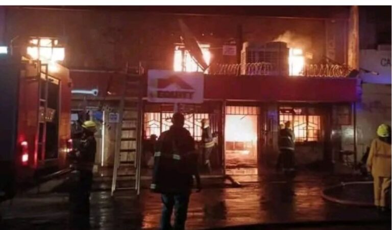 A huge fire razes down Equity Bank Othaya Branch