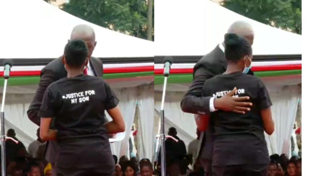 The mother of missing Brian Odhiambo disrupts CS Murkomen speech