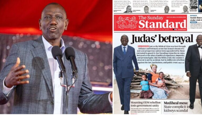 Ruto fires back at Standard Newspaper over 'Judas' Betrayal' headline