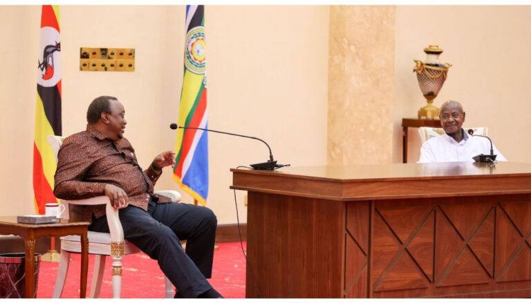 Former President Uhuru Kenyatta on Thursday, April 25, paid a courtesy call on Ugandan President Yoweri Museveni at State House, Entebbe.