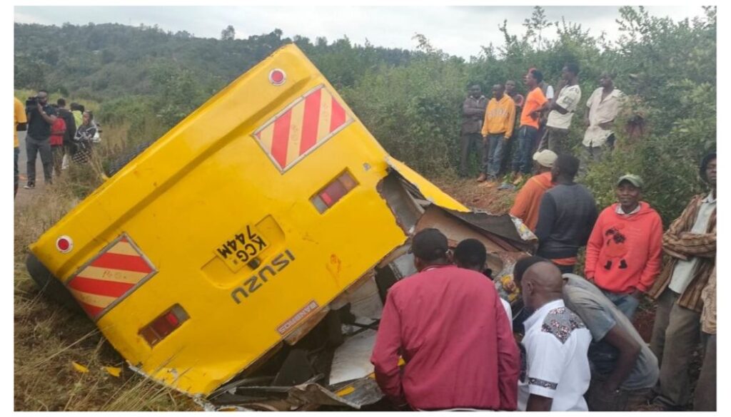 Two pupils from Tumaini Emmanuel Academy lost their lives on Friday morning after their school bus veered off the road and plunged into a ditch in Kibugu, Embu County
