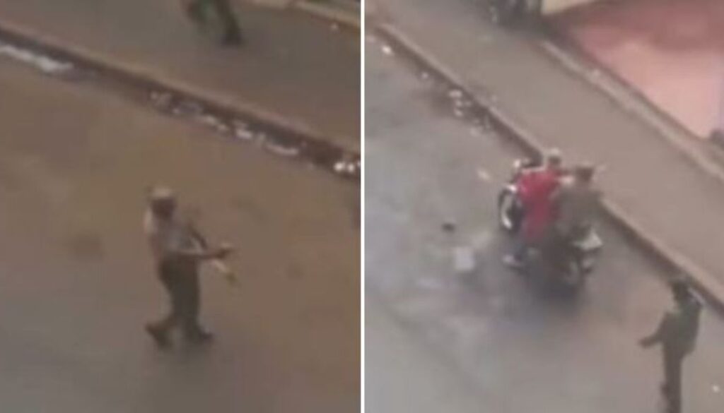 A distressing video has emerged showing a police officer shooting at protesters during Friday’s demonstrations in the Mwiki area of Kasarani.