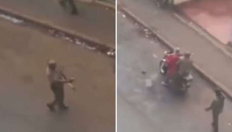 A distressing video has emerged showing a police officer shooting at protesters during Friday’s demonstrations in the Mwiki area of Kasarani.