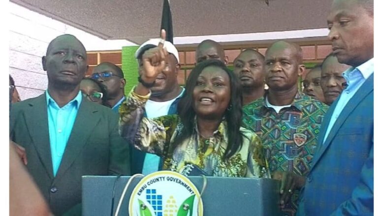Embu Governor Cecily Mbarire has accused former Deputy President Rigathi Gachagua of intimidation and interference in Embu County affairs.