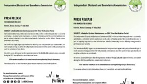 Independent Electoral and Boundaries Commission (IEBC) has issued a public statement explaining the unavailability of its voter verification portal.