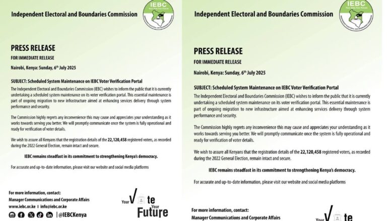 Independent Electoral and Boundaries Commission (IEBC) has issued a public statement explaining the unavailability of its voter verification portal.