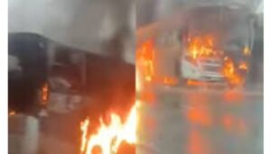 A Guardian Angel bus on Monday, August 18, morning burst into flames at Soysambu along the Nairobi–Nakuru Highway.