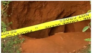 Homicide Team from the Directorate of Criminal Investigations (DCI) exhumes body of university student from a shallow grave in Nyamira.