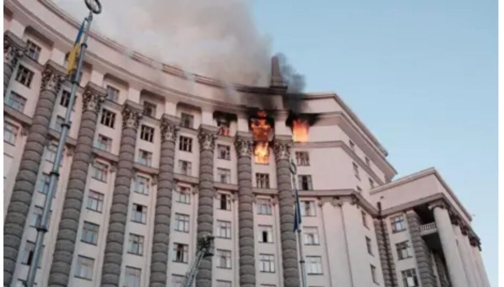 A Russian overnight strike has damaged a Ukrainian government building for the first time since the start of the full-scale war.