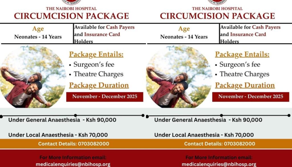 A post shared by The Nairobi Hospital, revealing that it charges Ksh90,000 for male circumcision, has triggered mixed reactions on social media