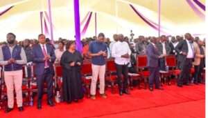 Nairobi senator Edwin Sifuna joined former deputy president Rigathi Gachagua and other dignitaries attending the funeral service of Alice Wangari Gakuya,