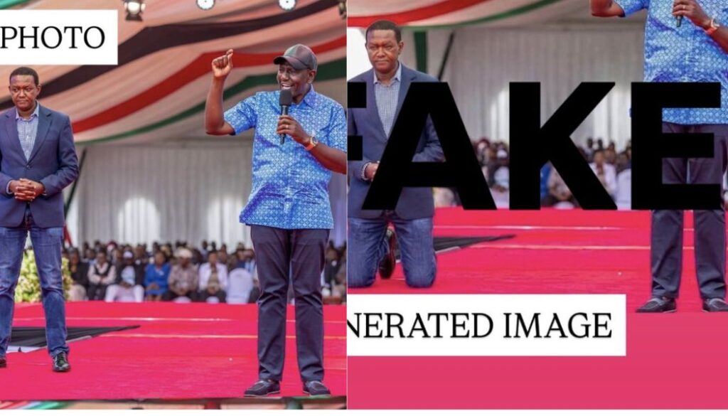 Labour Cabinet Secretary Alfred Mutua has addressed a viral image circulating online which showed him kneeling before President William Ruto.