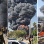 An oil tanker has exploded into a ball of fire after a collision along the Southern Bypass, behind Carnivore. 