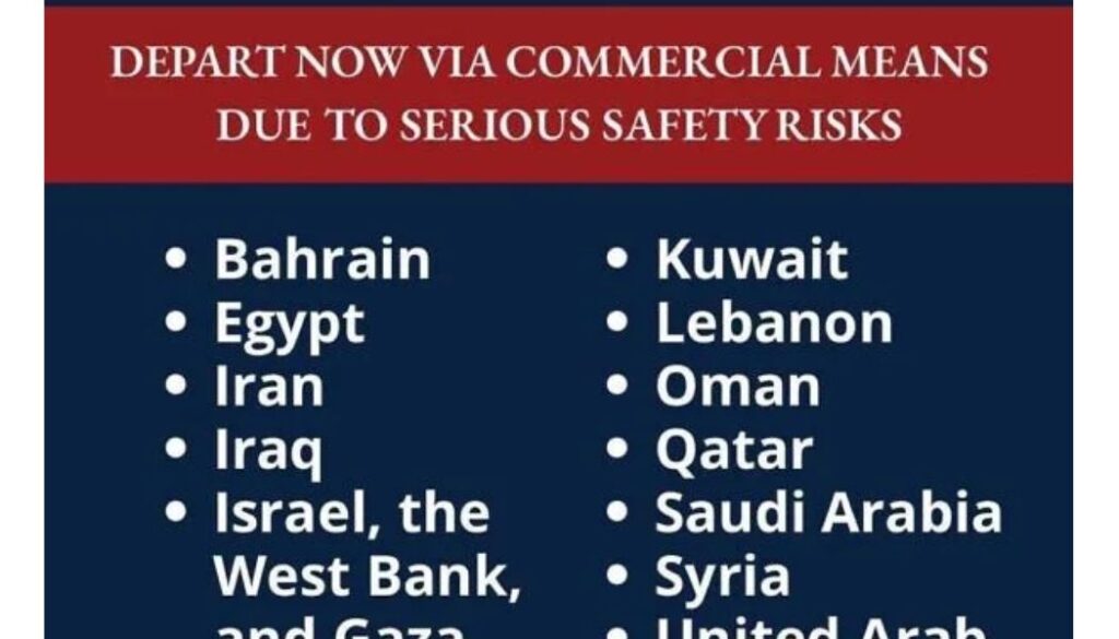 US Department of State has urged all American citizens to immediately leave more than 12 countries in the Middle East, amid escalating US-Israeli strikes on Iran