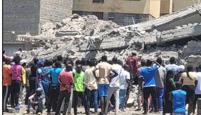 Several people are feared trapped after a building collapsed on Monday, March 16, at Blue Estate in Shauri Moyo.