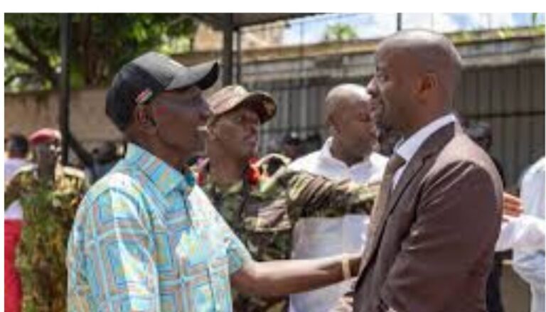 Raila Odinga Junior on Tuesday, April 28, pledged his support for President William Ruto as he joined the Head of State during a development tour of Kibra.