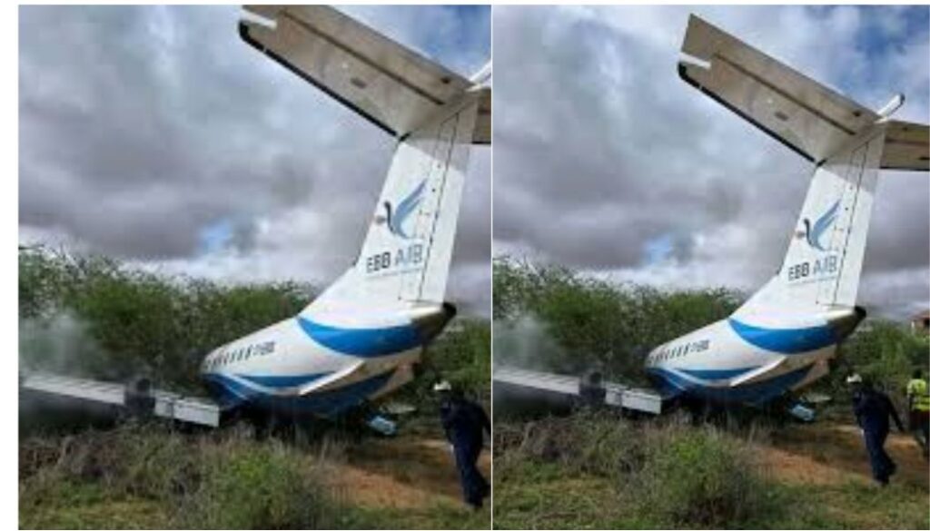 An EBB Air Embraer plane operating on the Nairobi-Mandera route on Friday 24 morning lost control and landed in the nearby vegetation.