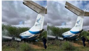 An EBB Air Embraer plane operating on the Nairobi-Mandera route on Friday 24 morning lost control and landed in the nearby vegetation.